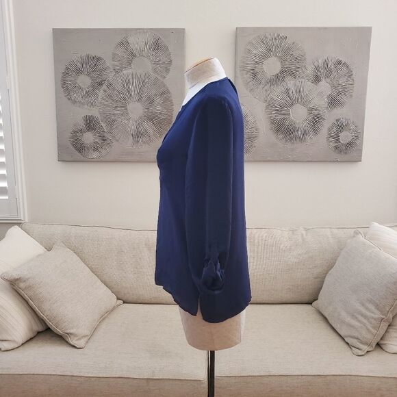 Joie Venicia Pocket-Front Silk Blouse size XS in Navy - Picture 7 of 13